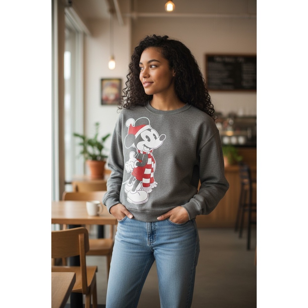 Disney Womens Graphics Sweatshirt Long Sleeve Crew Neck Solid Gray Size XXL